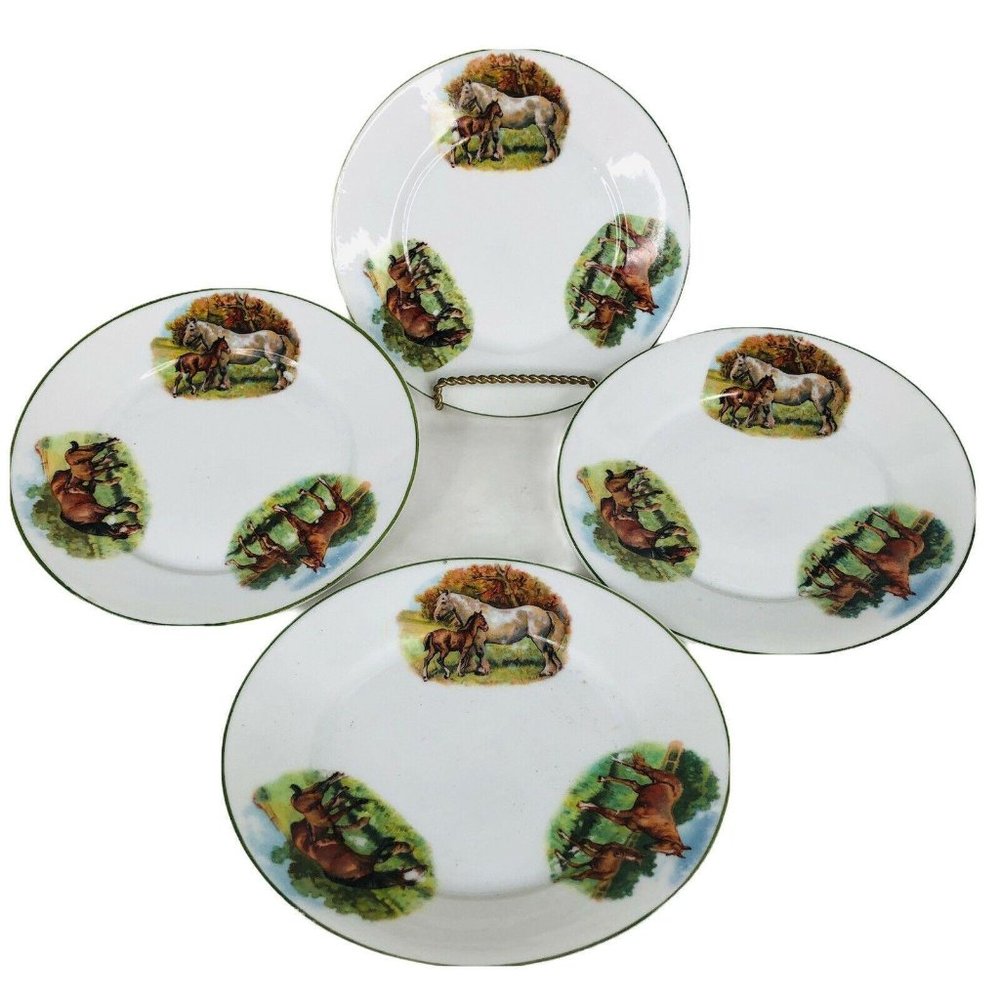 4 German Schwarzburg Bread & Butter Plate Horse‎